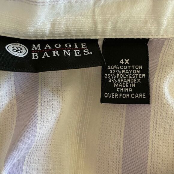 Maggie Barnes Button Down blouse, lavender & white, 4X - Picture 2 of 3